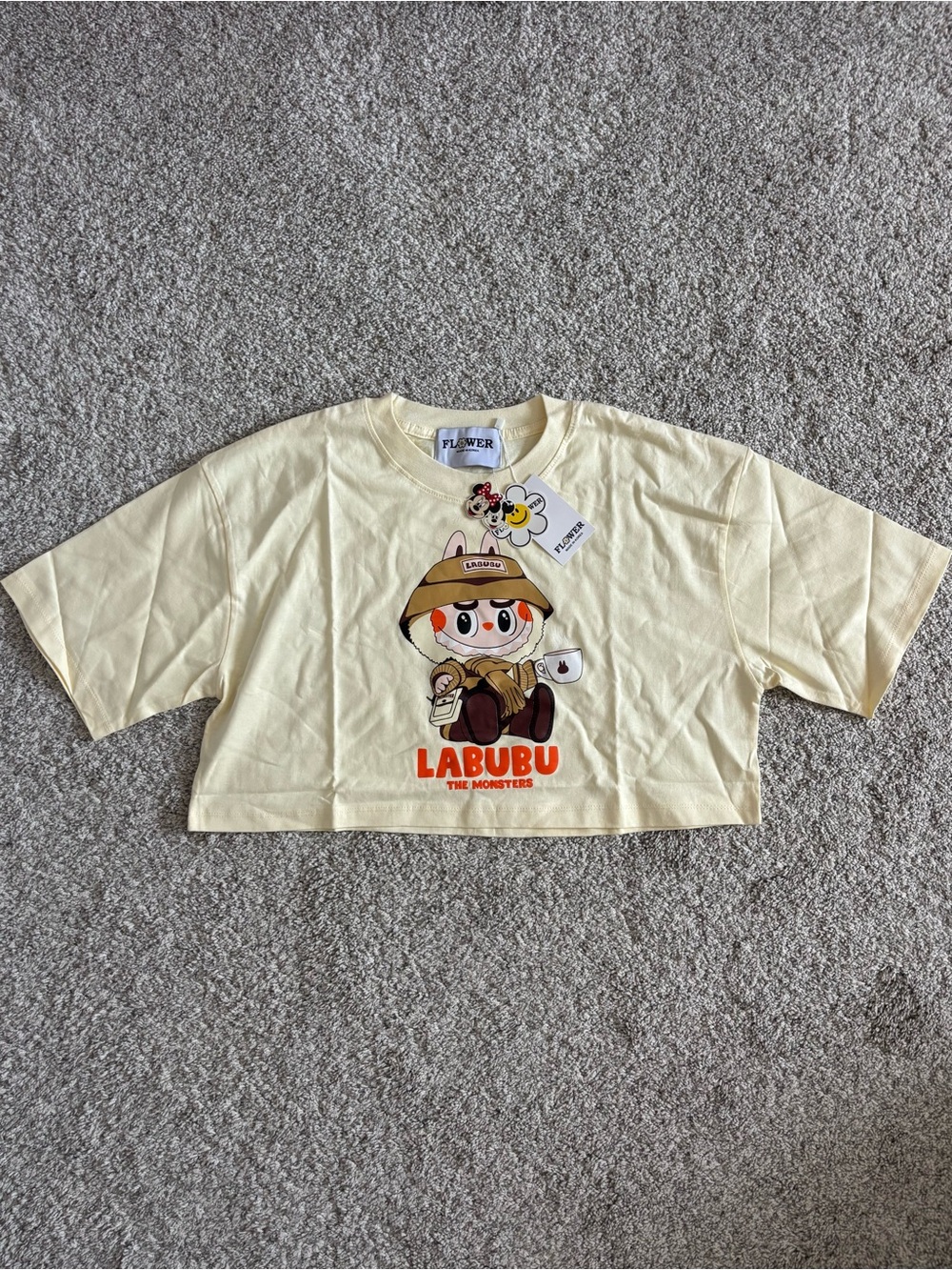 light yellow labubu crop tee